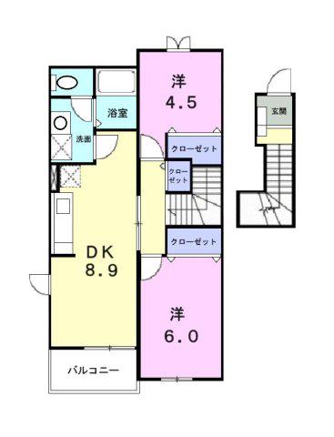 ビルゴ・レオーネC(2DK/2階)の間取り写真