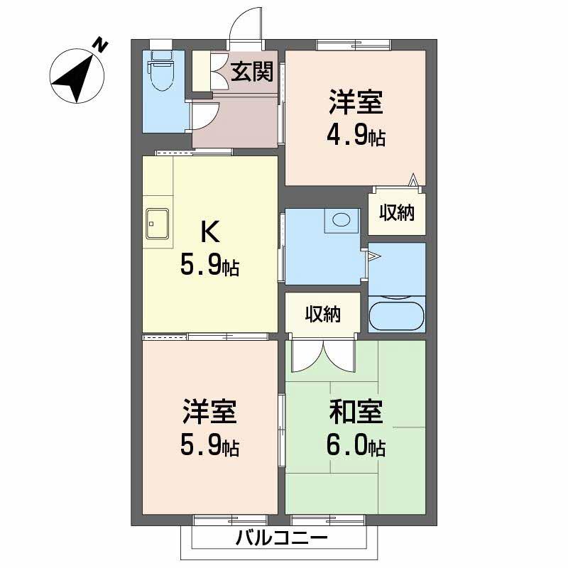 パークヒル津田(3DK/2階)の間取り写真