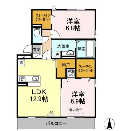 エステート古川北(2LDK/2階)の間取り写真