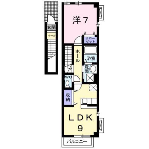 伊予鉄道郡中線 土橋駅(愛媛) 徒歩19分 2階建 築22年(1LDK/2階)の間取り写真