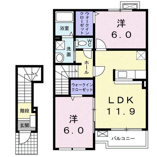 アンジュ・K 1(2LDK/2階)の間取り写真