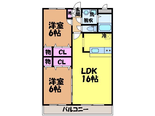 プチシャンスⅡ(2LDK/3階)の間取り写真