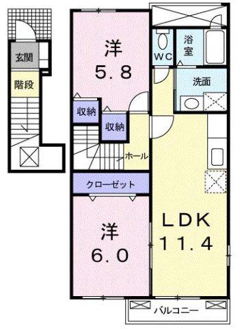 シルビアFJ(2LDK/2階)の間取り写真