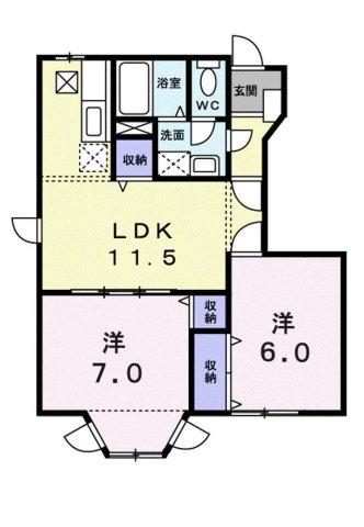 ラルジュ余戸B(2LDK/1階)の間取り写真