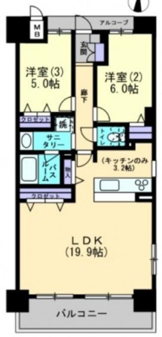 アルファスマート市駅西(2LDK/8階)の間取り写真