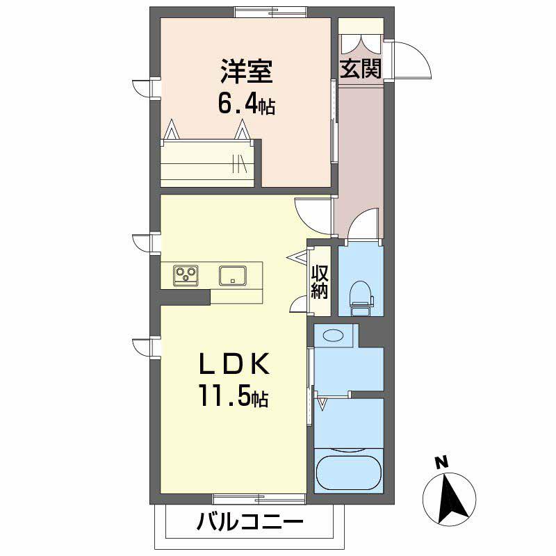 LUNA B棟(1LDK/2階)の間取り写真