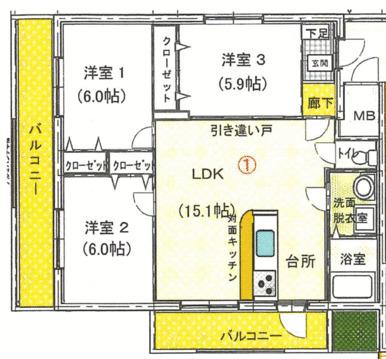 ブライムサンライト(3LDK/3階)の間取り写真