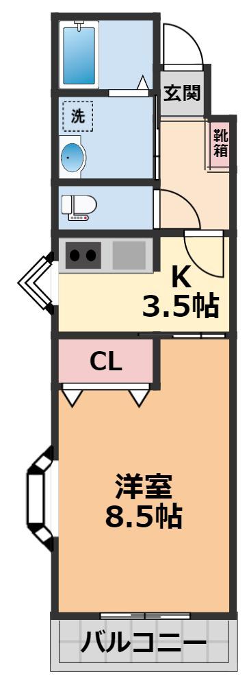 デリアス木屋町(1K/3階)の間取り写真