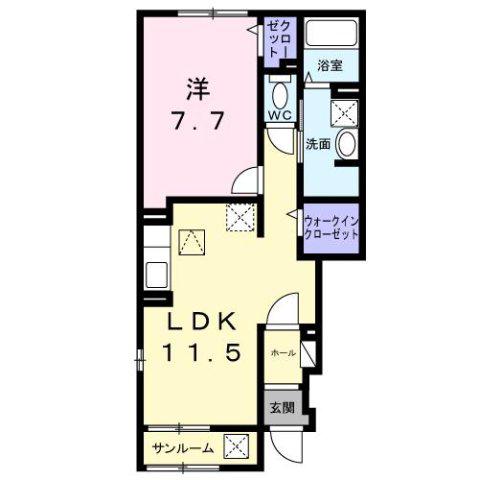 ガーデンKOSAKA(1LDK/1階)の間取り写真