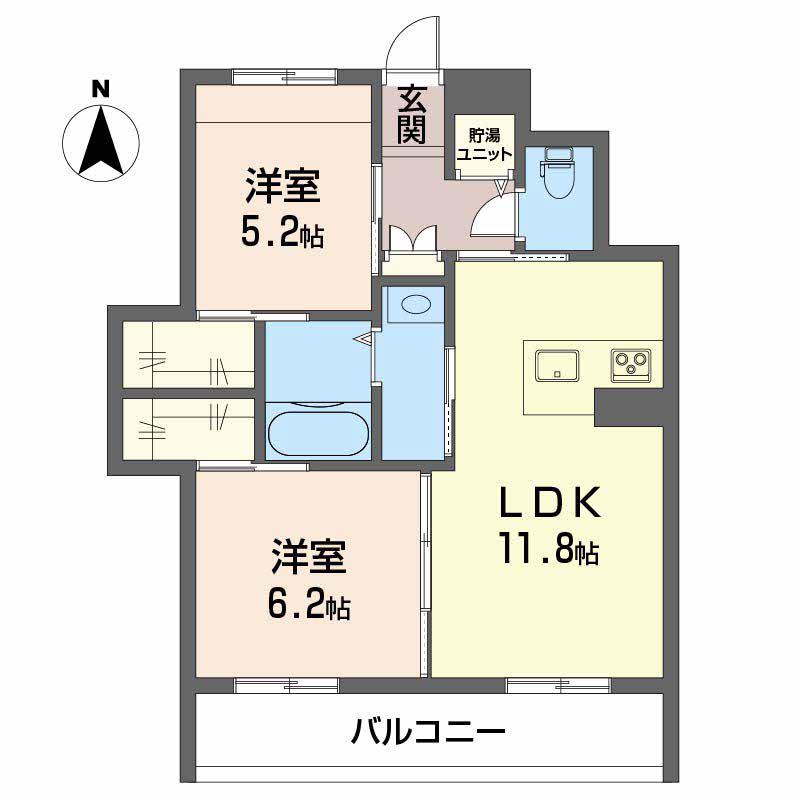 レジュ・ノワール(2LDK/2階)の間取り写真