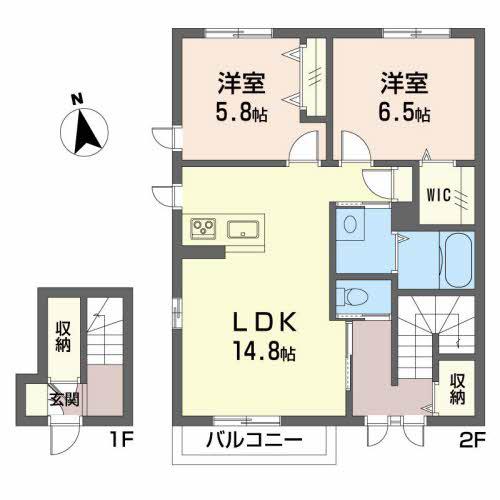 アルフラットひめばらA・B(2LDK/2階)の間取り写真
