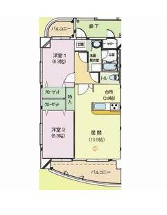 ブライムマンションはなみずき(2LDK/6階)の間取り写真