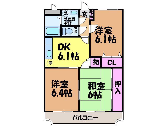 ユーミー乃万Ⅱ(3DK/3階)の間取り写真