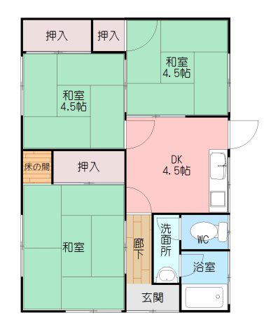 予讃線 市坪駅 徒歩31分 1階建 築53年(3DK)の間取り写真