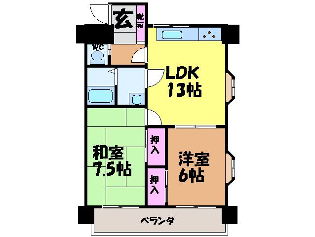 第7ゴトービル(2LDK/2階)の間取り写真