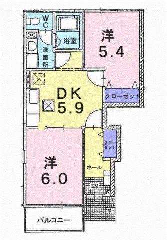 コーストアヴェニューA(2DK/1階)の間取り写真