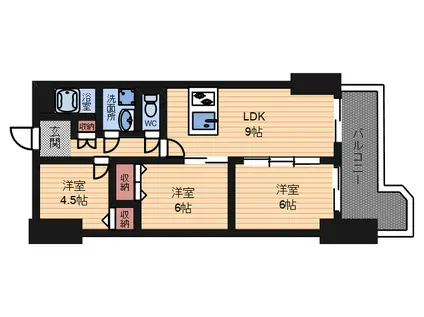 おおきに大阪天満サニーアパートメント(3LDK/1階)の間取り写真