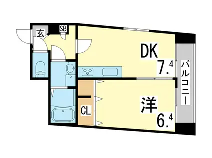 山陽本線 須磨駅 徒歩3分 5階建 築28年(1DK/4階)の間取り写真