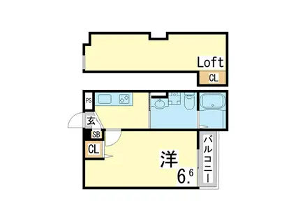 神戸市海岸線 苅藻駅 徒歩3分 2階建 築8年(1SK/1階)の間取り写真