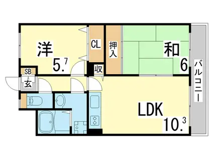神戸高速鉄道東西線 高速長田駅 徒歩11分 3階建 築28年(2LDK/3階)の間取り写真