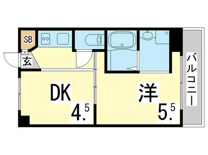神戸電鉄有馬線 鵯越駅 徒歩22分 4階建 築59年(1DK/1階)の間取り写真