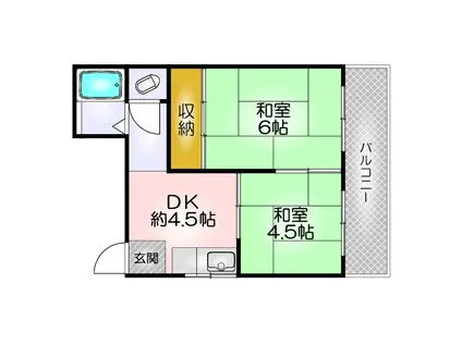 神戸高速鉄道東西線 新開地駅 徒歩6分 4階建 築52年(2DK/4階)の間取り写真