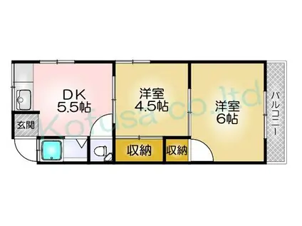 神戸電鉄有馬線 長田駅(神戸電鉄) 徒歩14分 2階建 築57年(2DK/1階)の間取り写真