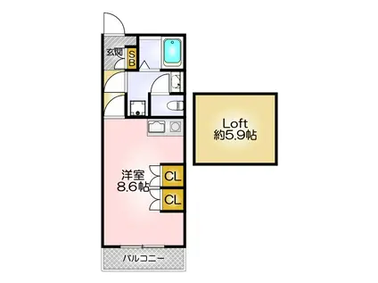 山陽本線 新長田駅 徒歩5分 5階建 築20年(1SK/3階)の間取り写真