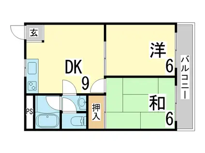 神戸電鉄有馬線 長田駅(神戸電鉄) 徒歩4分 7階建 築35年(2DK/7階)の間取り写真
