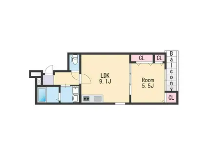 フジパレス新中通Ⅲ番館(1LDK/2階)の間取り写真