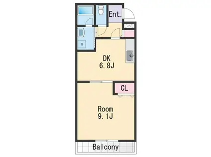 Mトゥルケーゼ(1DK/2階)の間取り写真