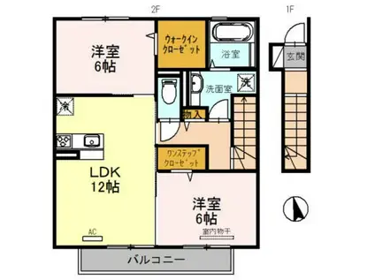 CASSIA道(2LDK/2階)の間取り写真