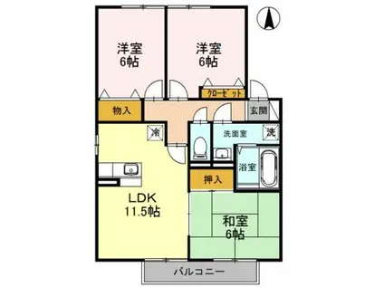 ハイツミモザA棟(3LDK/2階)の間取り写真