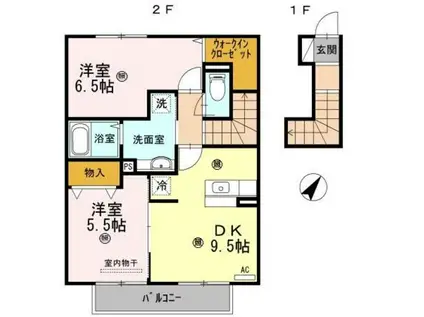 イソラ フェリジェⅡ(2DK/2階)の間取り写真