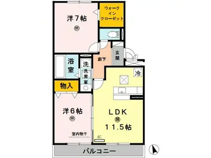 ファミリーメイト矢田A棟(2LDK/1階)の間取り写真