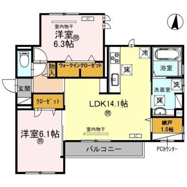 カルム アビタシオン北出島(2SLDK/1階)の間取り写真
