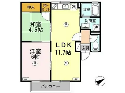 サンパティーク松本 A棟(2LDK/2階)の間取り写真