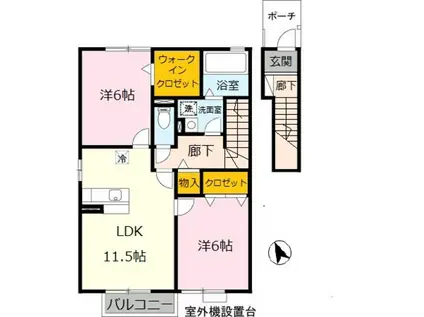 梟の杜コートA棟(2LDK/2階)の間取り写真