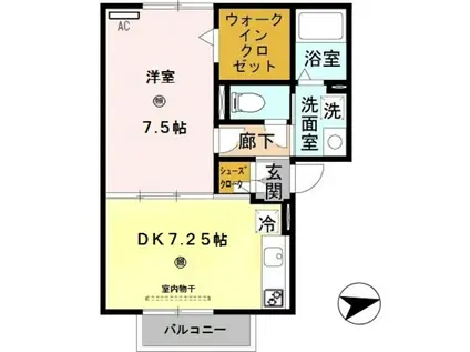 ヴィヴレ堀川(1DK/2階)の間取り写真