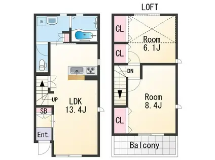 レインボー花山(2LDK/1階)の間取り写真