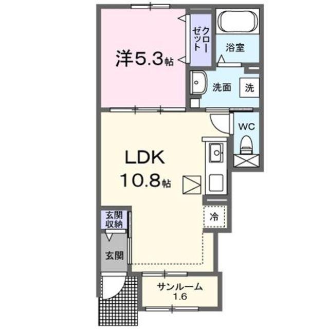 ルピエ宮前(1LDK/1階)の間取り写真