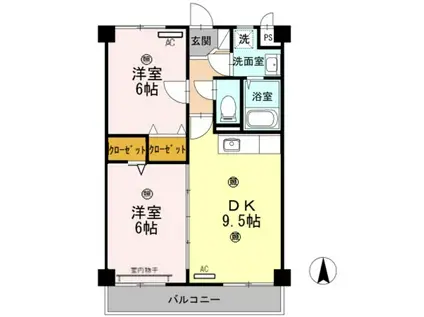 エステート高砂(2DK/2階)の間取り写真