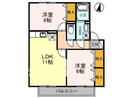 シンフォニータウンⅠ A棟(2LDK/2階)の間取り写真
