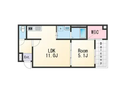 フジパレス秋月川田(1LDK/1階)の間取り写真