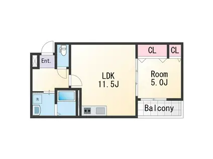 フジパレス秋月川田(1LDK/3階)の間取り写真