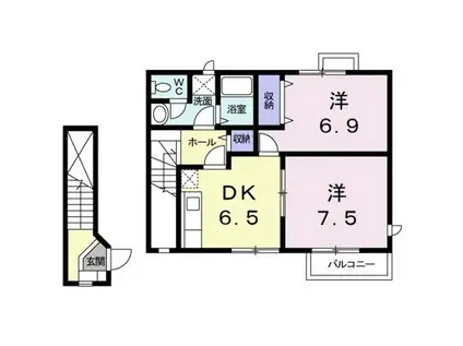 シャン・ド・フルールⅡ(2DK/2階)の間取り写真