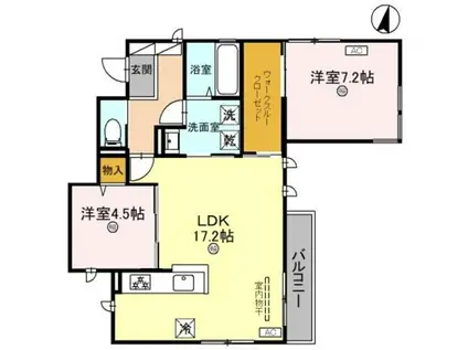 D-ROOM和歌山黒田Ⅱ(2LDK/3階)の間取り写真