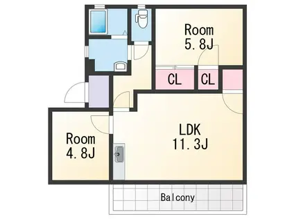 フレグランス松江(2LDK/2階)の間取り写真