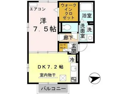 ヴィヴレ堀川(1DK/1階)の間取り写真