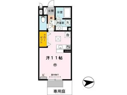 エルムス・ヒル(ワンルーム/1階)の間取り写真